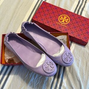 Tory Burch minnie travel ballet with leather logo lavender cloud size US 9